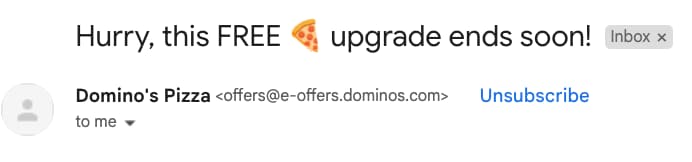 email subject line from dominos